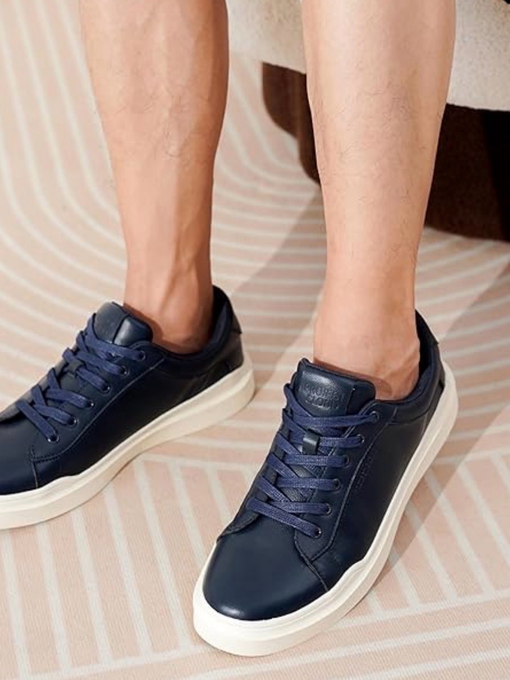 Men's Navy Low-Top Sneakers with Cream Sole